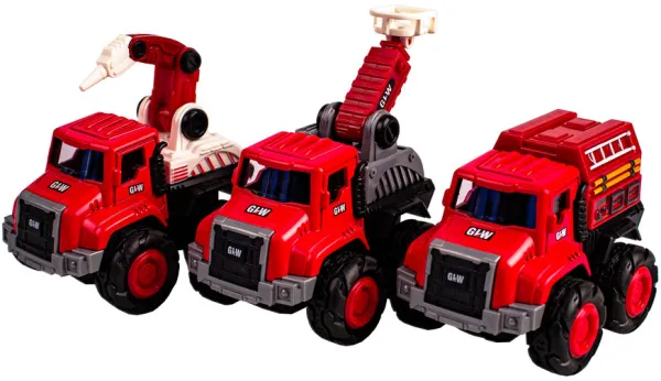 Brandbilar i metall med tröghetsmotor 3 ass.